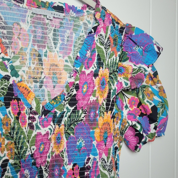 Baltic Born Kyrie Puff Sleeve Floral Print Dress Ruffle Shoulder Vibrant Boho XL - Picture 10 of 15